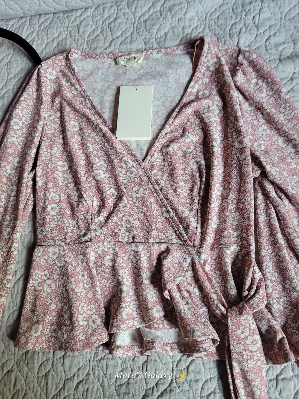 Meraki Pink Floral Faux Wrap Blouse